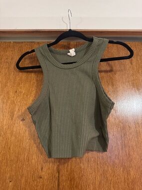 Ribbed Olive Green Crop Tank Top - Women's Sleeveless